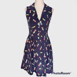 Modcloth Navy Pineapple Print Midi Dress